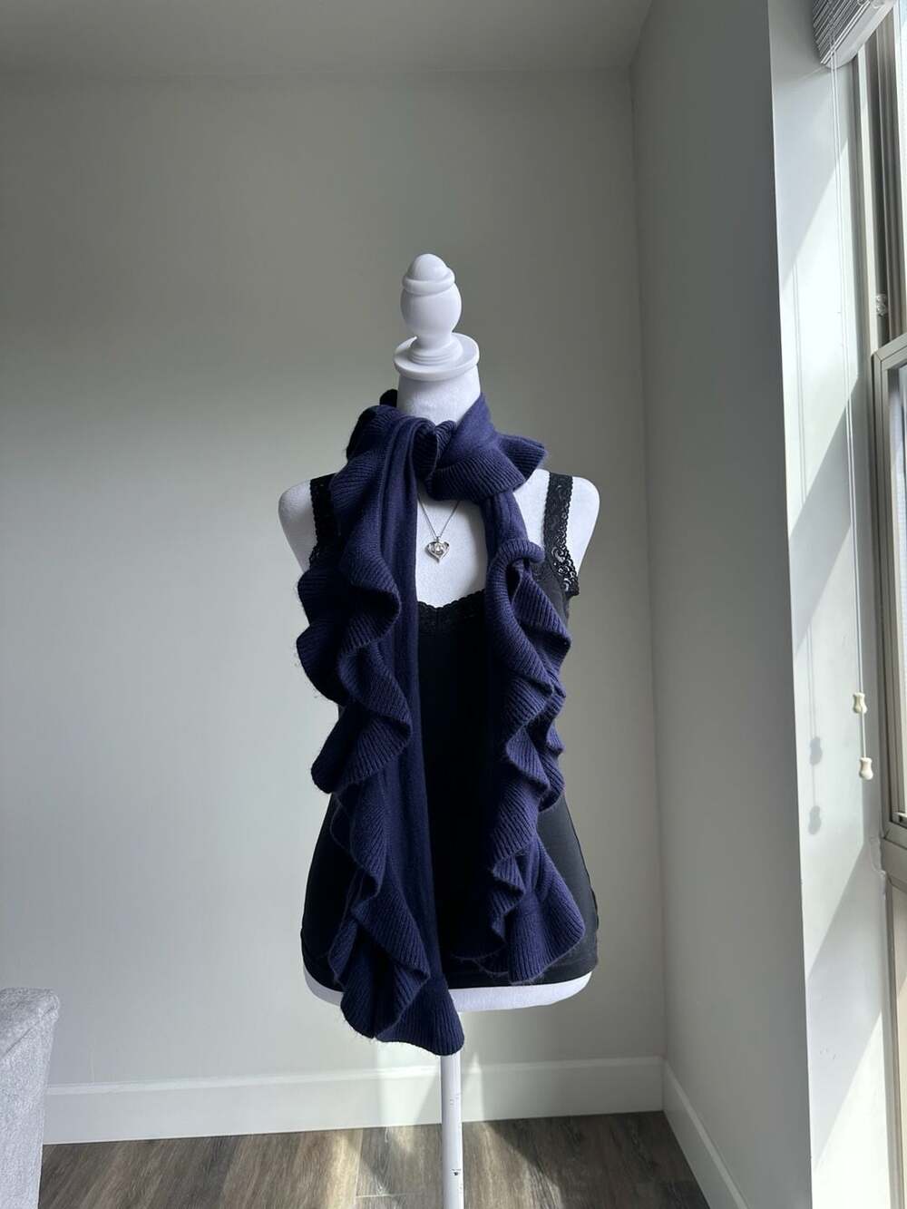 Collection Eighteen Dark Blue Knit Ruffle Scarf